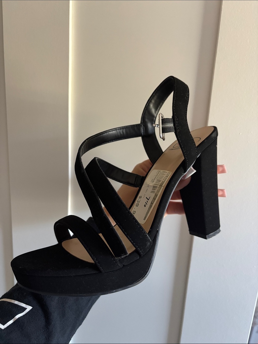 Delicious Black Strappy Block Heels - Picture 4 of 4